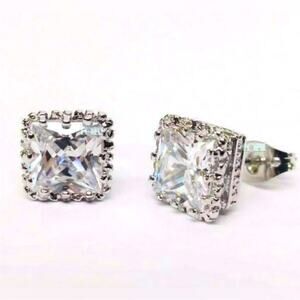 Cubic Zirconia 925 Sterling Silver Pierced Stud Earrings NWT Retail $99